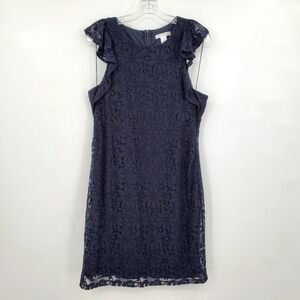 London Times Navy Blue Floral Lace Mini Dress